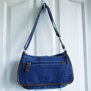 🟨Blue Denim purse/shoulder bag with brown faux leather trim